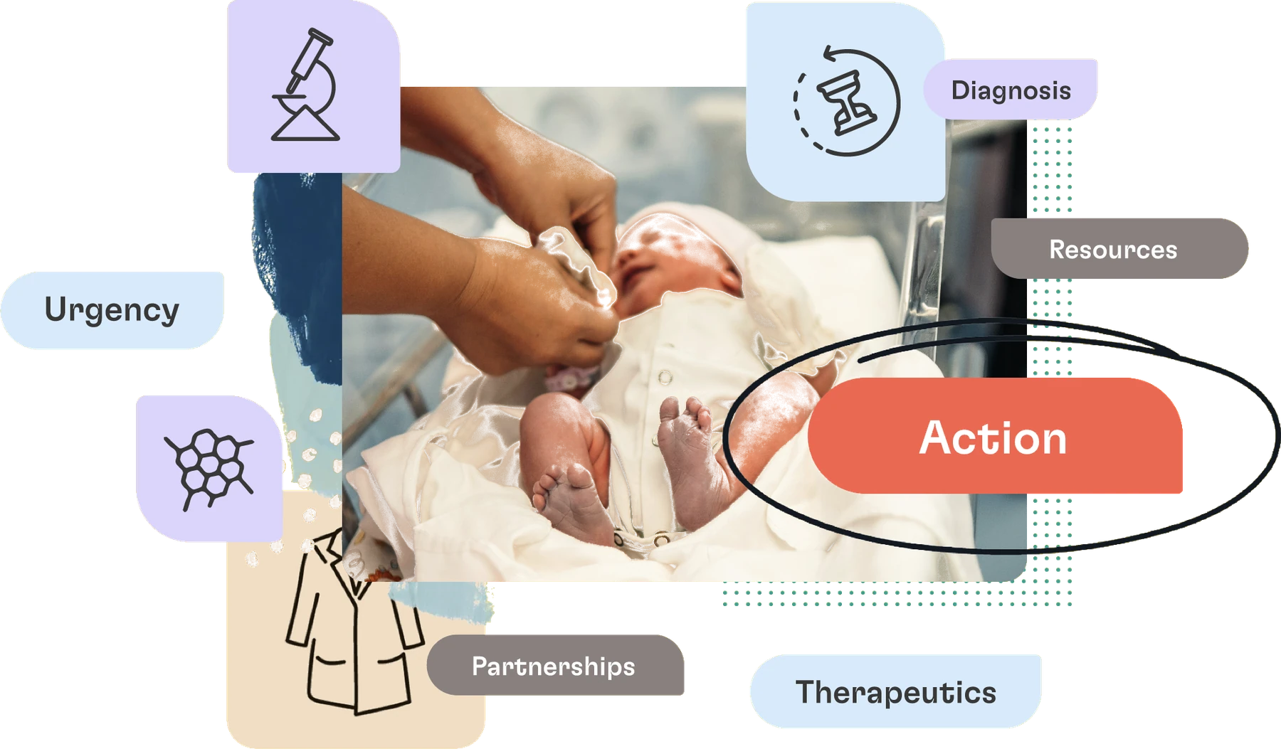 The foundation’s approach: diagnosis, urgency, resources, partnerships, therapeutics, action